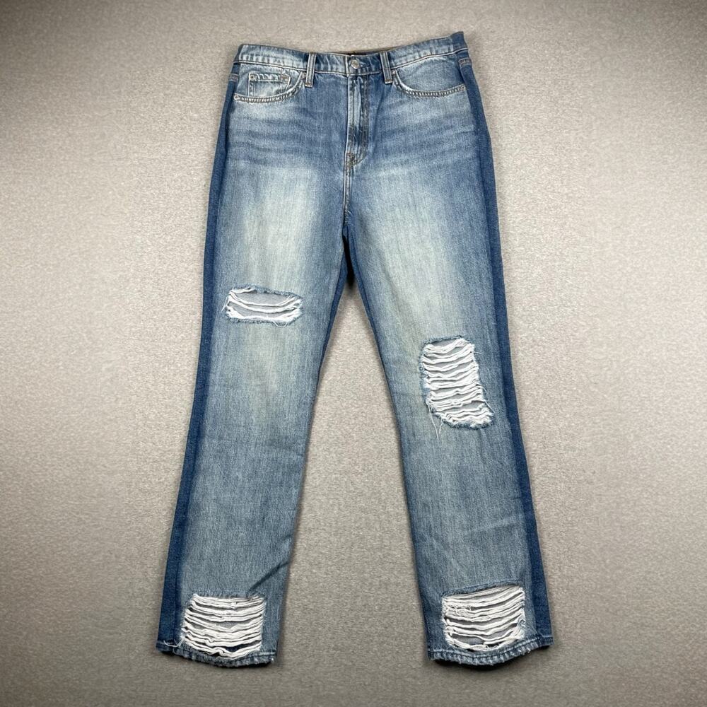 7 For All Mankind Jeans Womens 31 Blue Straight Two Tone High Rise Seaward Rip